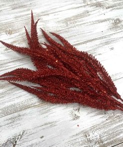 Red Glittered Cattail Bush x 5 – 16″