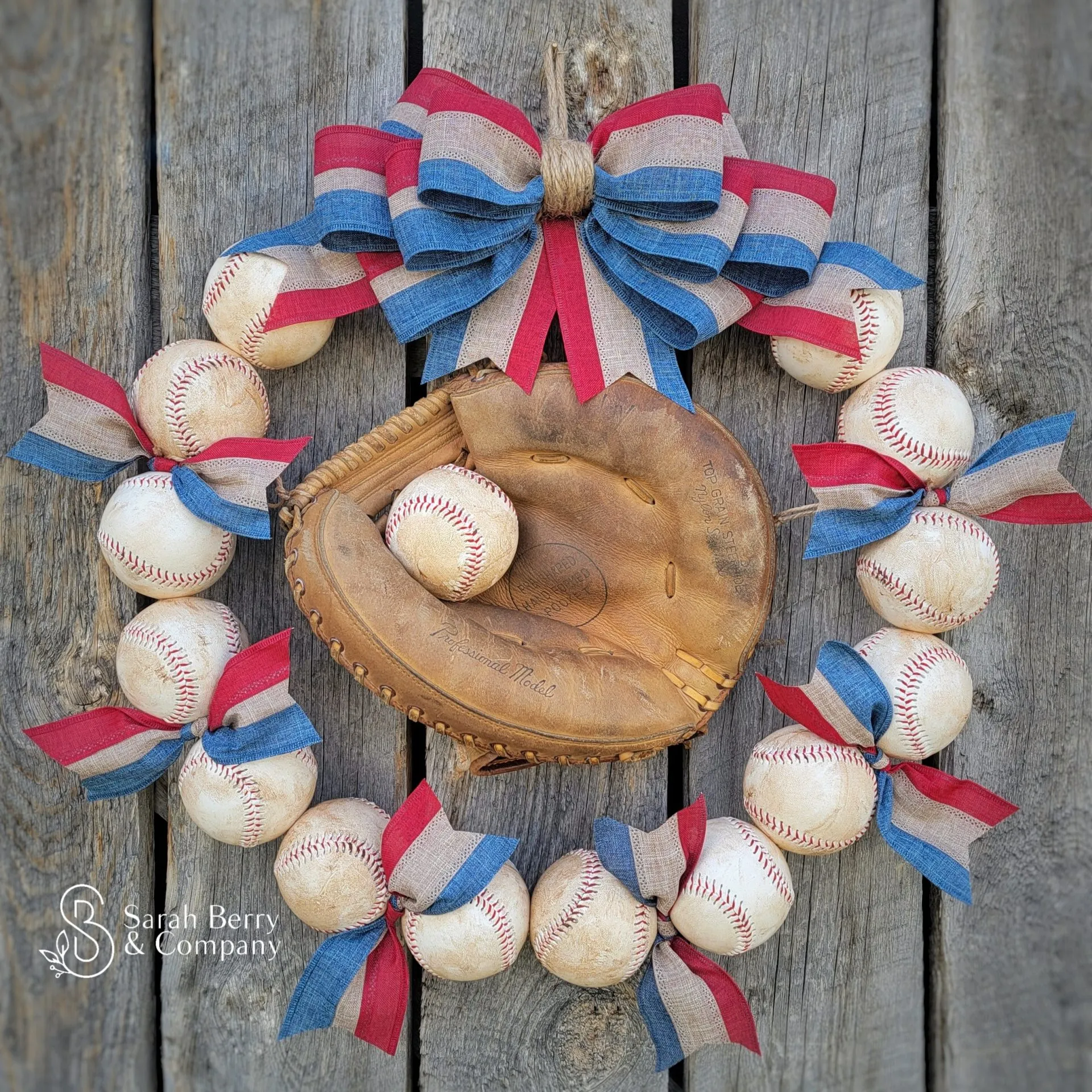 Patriotic Baseball Wreath with Vintage Glove