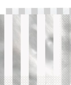 Metallic Silver Stripe Paper Napkins – 33cm