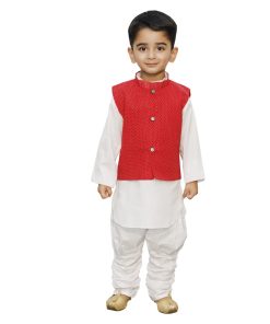 Baby Boy Kurta Pajama With Red Waistcoat for Kids