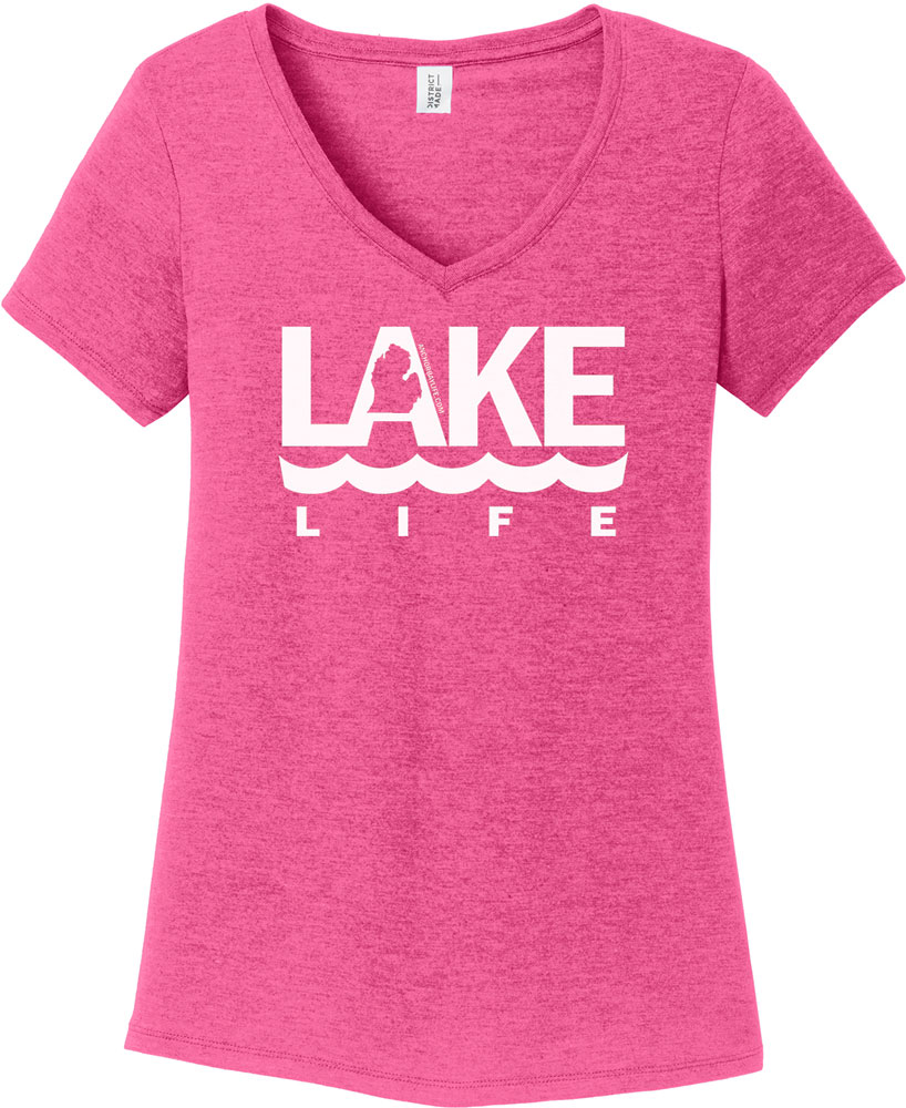 Lake Life Women’s Pink Michigan V-Neck T-Shirt Tee