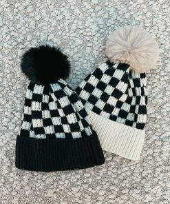 Checkered Pom-Pom Beanie