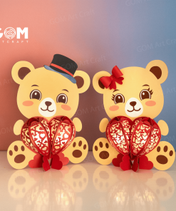 Set 2 Bear Hugs Heart Lantern SVG, Heart Shaped Lantern SVG, DIY Lantern Valentine’s Day Ornaments, Paper Cut Template For Valentine’s Day