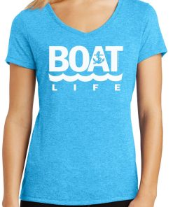 Boat Life Women’s Turquoise Anchor V-Neck T-Shirt Tee