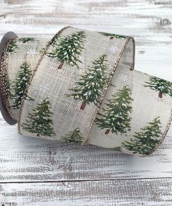 Snowy Pine Tree Ribbon – 2.5″ x 10 yards