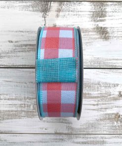 Reversible Coral Pink Check Ribbon – 1.5″ x 10 yards